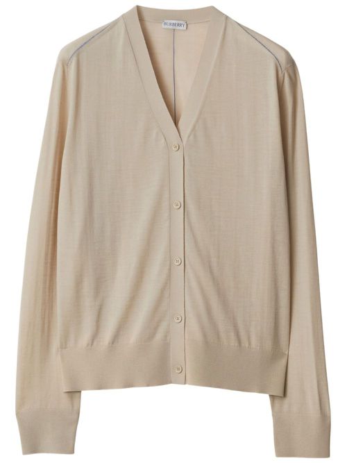 V-neck wool cardigan - Neutrals