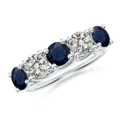 Angara 1.8 Carats Half Eternity Five Stone Sapphire and Diamond Wedding Band in 14K White Gold