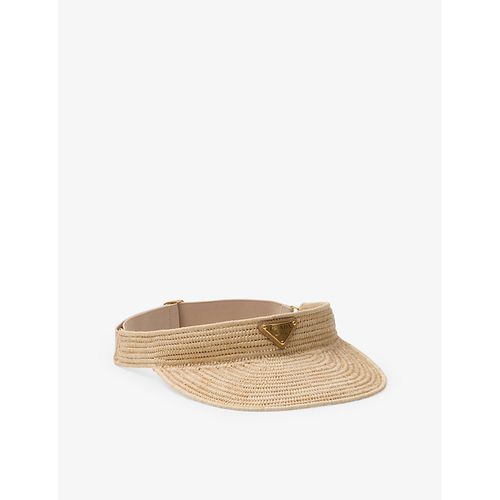 Womens Neutral Brand-plaque Woven Visor 