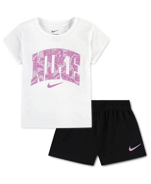Girls' Toddler 2T-4T Lace It Up Crewneck T-Shirt and Mesh Shorts, 2-Piece Set - Black, White