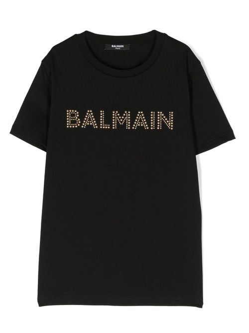 Stud-embellished logo cotton T-shirt - Black