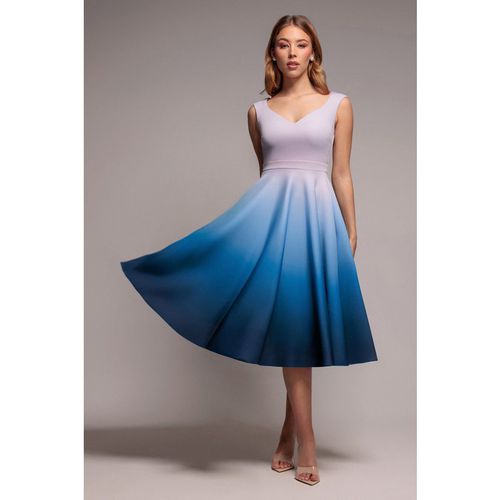 Goddiva Ombre Scuba Foam Bardot A-Line Midi Dress - Light Blue