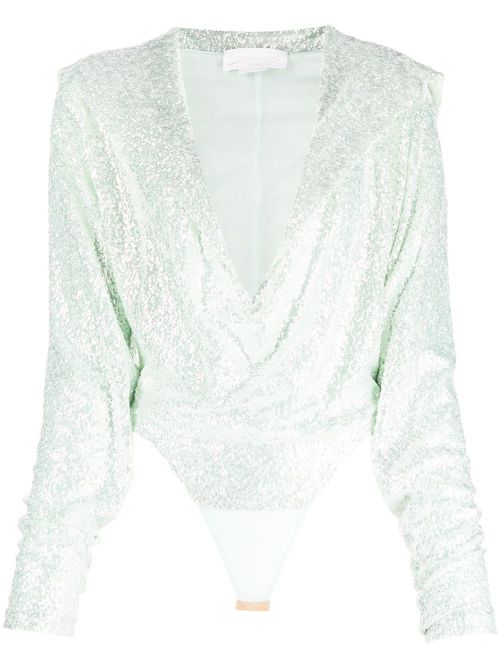 Sequin-embellished long-sleeve bodysuit - Green