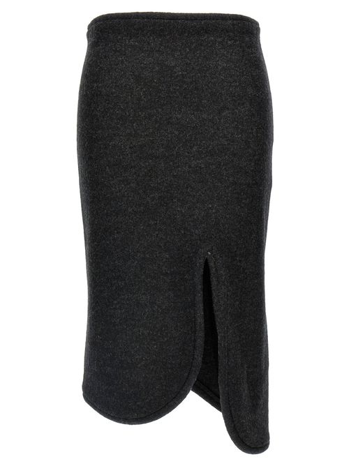 Padded Tube Detail Wool Skirt — Charcoal