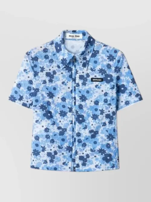 Miu Miu - short sleeve floral mesh loungewear top