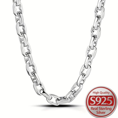 TEMU 925 Sterling Silver, Thick O-shaped Necklace, Suitable For Men And Women, Independently Designed By , An Unusual Accessory, Hypoallergenic