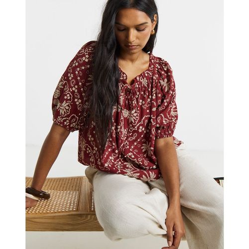 Scarf Print Crinkle Smock Blouse
