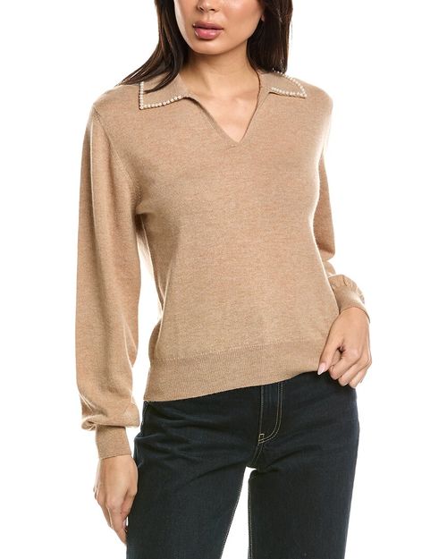Pearl Collar Wool & Cashmere-Blend Polo Sweater