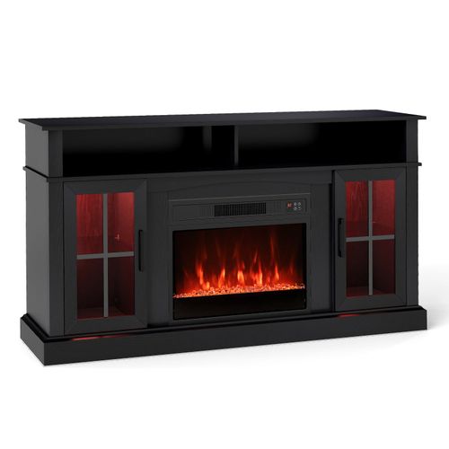 148cm Fireplace TV Stand with LED Lights Entertainment Center for 65 Inch TV-Black