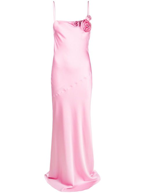 Rose-appliqué silk-blend maxi dress - Pink