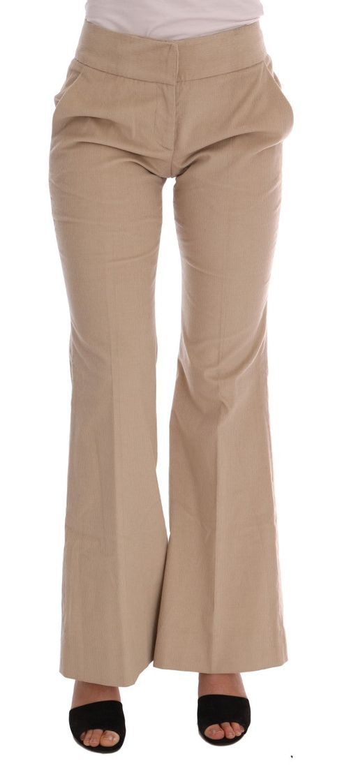 Cotton-Cashmere Bootcut Trousers — Beige