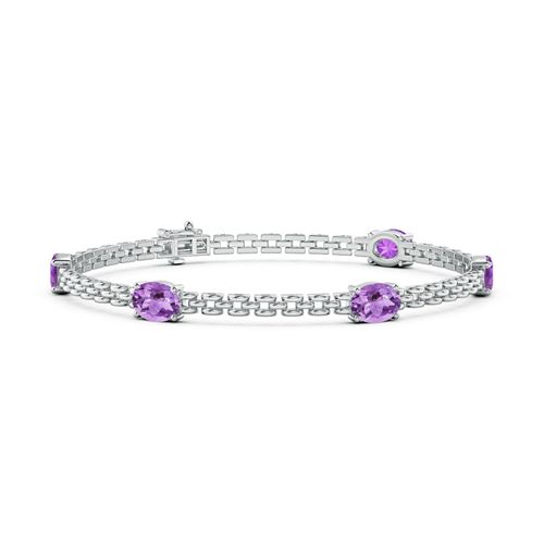 Angara 3.5 Carats Five Stone Oval Amethyst Station Link Bracelet in 14K White Gold