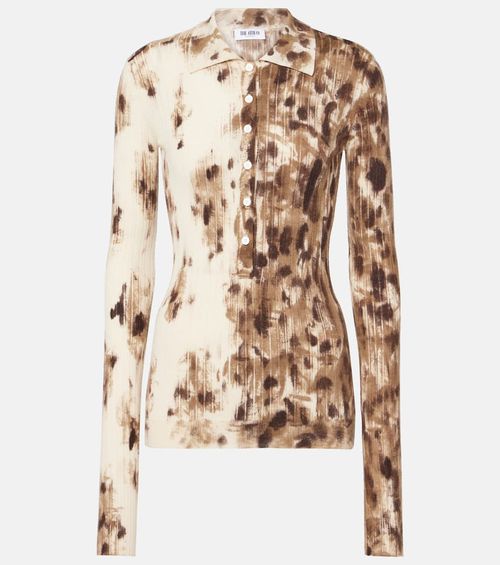 Printed cashmere and silk polo sweater