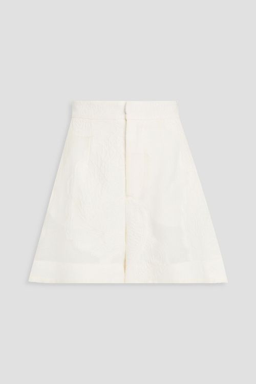 Floral-jacquard cotton and silk-blend shorts - White - M
