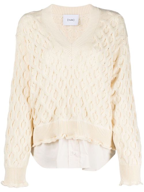 V-neck layered-effect jumper - White