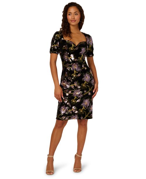 Plus Size Sweetheart Neck Sheath Dress - Black Multi