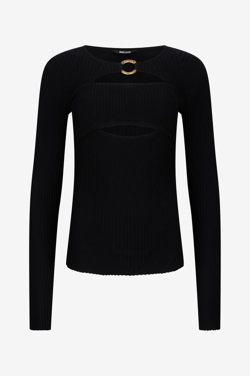 Black Ribbed Cut-out Sweater