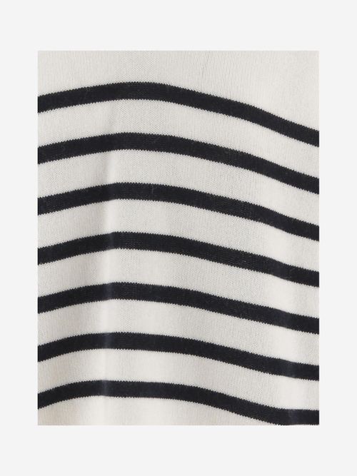 Cashmere-Wool Striped Sweater — Navy