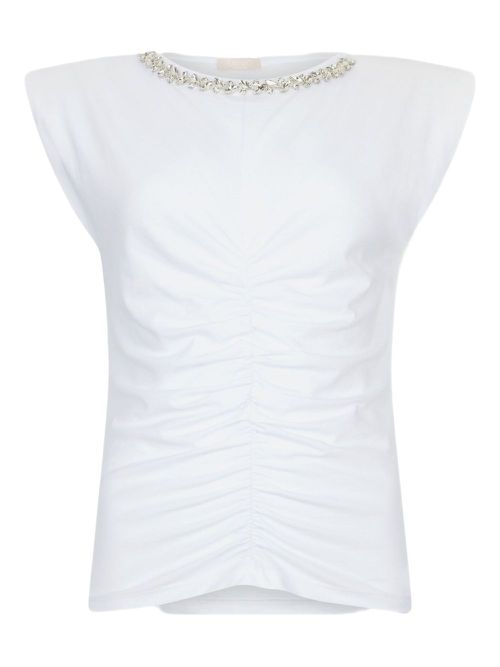 Rhinestone-embellished cotton T-shirt - White