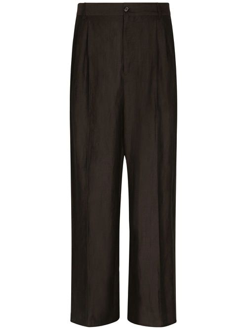 Logo-patch pleated straight trousers - Brown