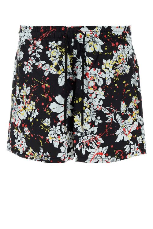 Printed Nylon Swimming Shorts Blackwhite Costumi Da Bagno - Men