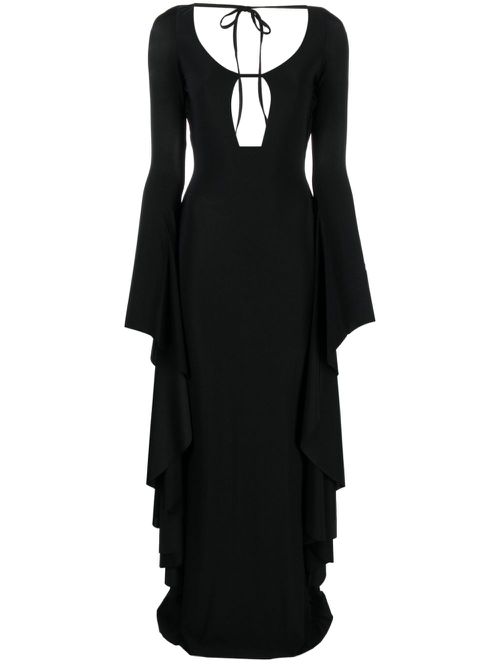 Draped long-sleeve maxi dress - Black