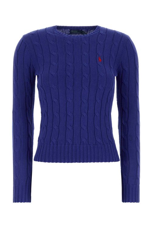 Cable-Knit Cotton Sweater — Blue