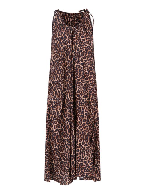 -Style Leopard Print Silk-Blend Mini Dress