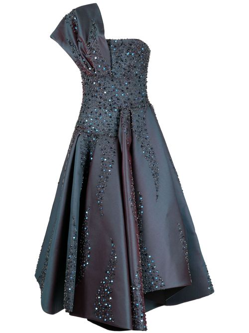 Mikado beaded one-shoulder dress - Blue