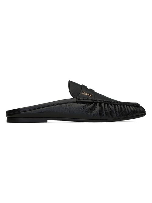 Women's Le Loafer Mules in Shiny Creased Leather - Black