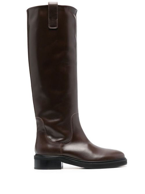 Knee-length leather boots - Brown