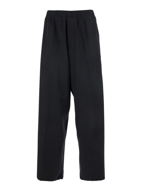 Wool Elastic-Waist Trousers — Black