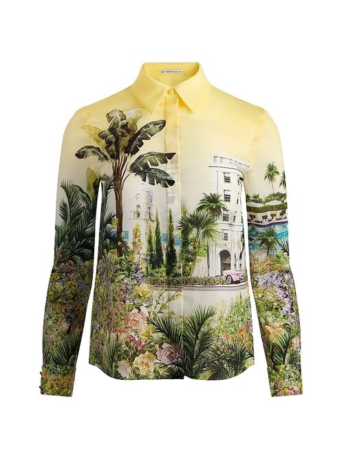 Women's Willa Staceface Silk Button-Front Shirt - Pure Paradise
