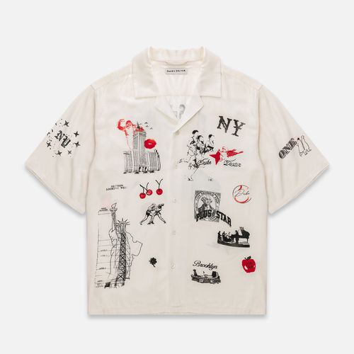 Men's NY Sketch Vintage White + Red + Black Shirt, Size XL