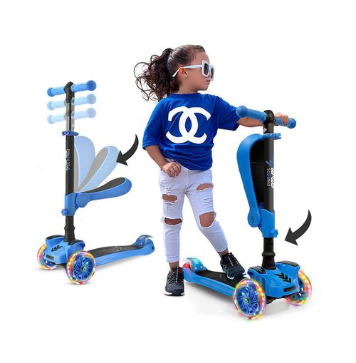 3-Wheeled Scooter for Kids - Wheel Led Lights, Adjustable Lean-to-Steer Handlebar, and Foldable Seat - Sit or Stand Ride