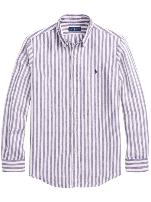 Stripe-pattern linen shirt - Blue