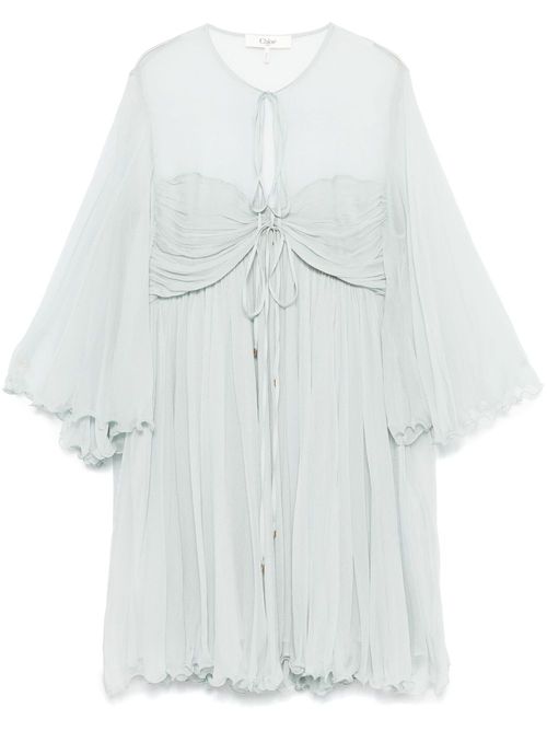 Pleated silk mini dress - Green