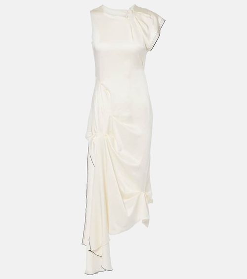 Gathered draped satin midi dress