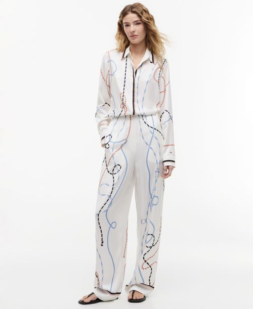 Women's Printed Wide-Leg Pants - Placed Multi Color Rope