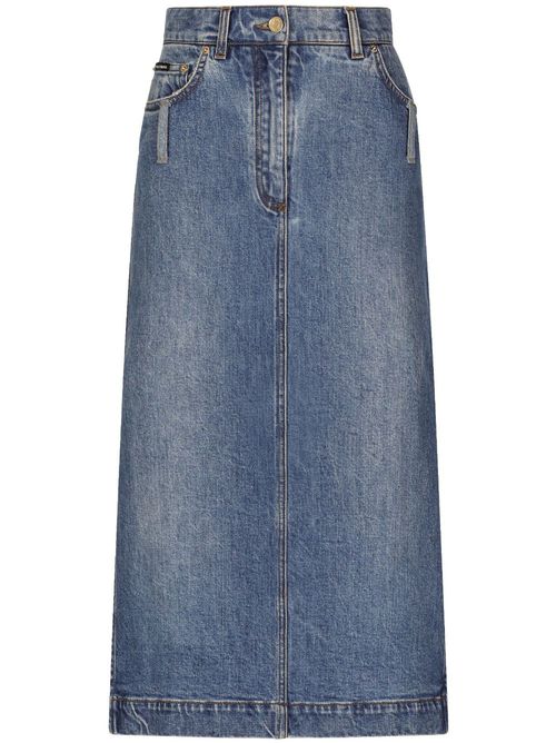 Logo-plaque midi denim skirt - Blue