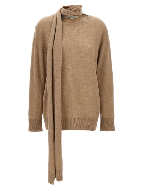 Cashmere Blend with Scarf Detail Sweater — Beige