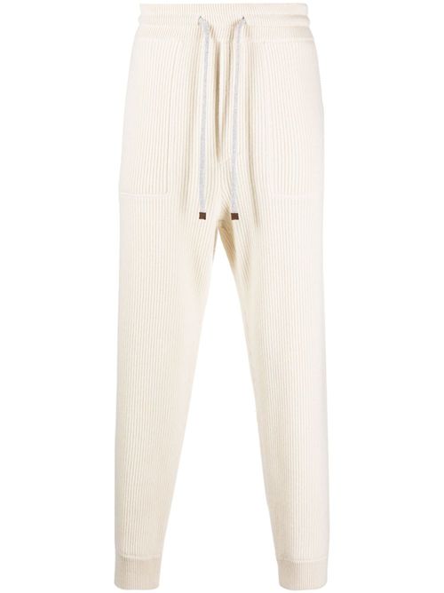 Cashmere ribbed-knit track pants - Neutrals