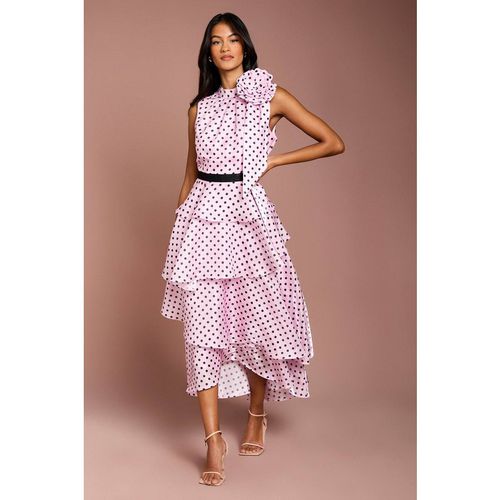 Coast Women's Petite Polka Dot Tiered Organza Midi Dress in Pink