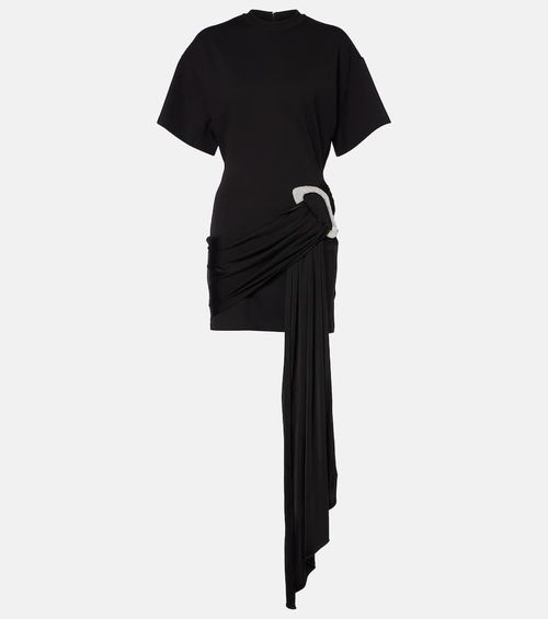 Embellished draped jersey minidress