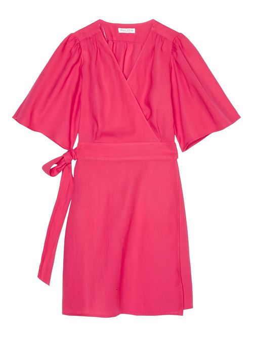 Flutter-sleeved wrap dress - Pink