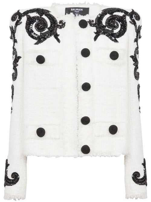 Sequin-embellished tweed jacket - White
