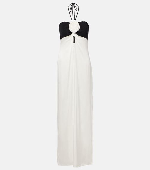 Floral-appliqué silk-blend maxi dress