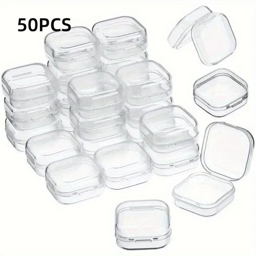 TEMU 50pcs Jewelry Storage Box, Earring Organizers, Mini Clear Case, Storage Container With Lid, Small Plastic Storage Box For Bead Makeup Craft