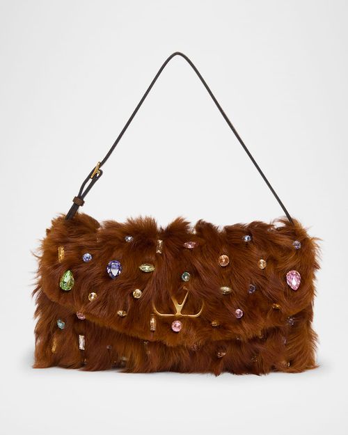 Vain Strass Fuzzy Shearling Shoulder Bag