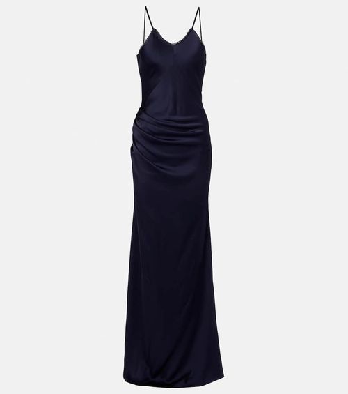 Lace-trimmed satin maxi dress